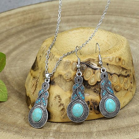 Synthetic Turquoise Pendant Necklaces & Dangle Earrings Sets WGE96E9-01-1