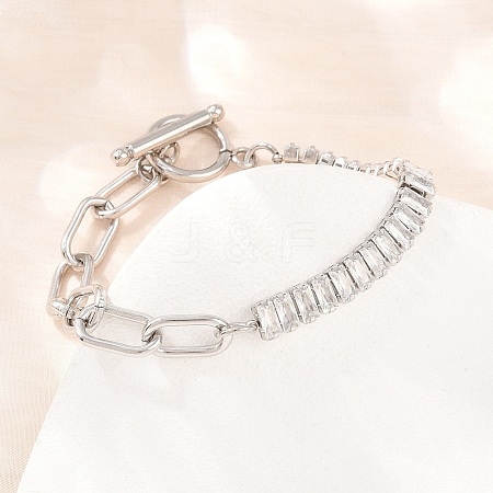 304 Stainless Steel Pave Clear Cubic Zirconia Link Bracelets BJEW-D460-10P-1