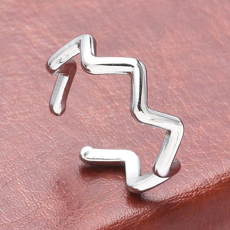 Non-Tarnish 304 Stainless Steel Wave Open Cuff Ring for Women RJEW-I085-13P-02-1