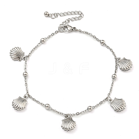 Tarnish Resistant Summer Beach 304 Stainless Steel Cable Chains Shell Shaped Charm Bracelets BJEW-P334-05P-1