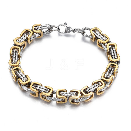 Ion Plating(IP) Two Tone 201 Stainless Steel Byzantine Chain Bracelets BJEW-S057-94B-1