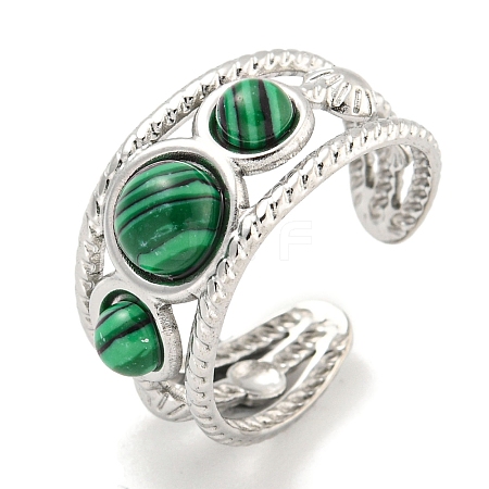 304 Stainless Steel Synthetic Malachite Cuff Rings G-Z056-06P-03-1