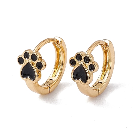 Enamel Bear Paw Print Hoop Earrings EJEW-P207-01G-01-1