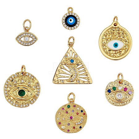 7Pcs 7 Style Brass Micro Pave Cubic Zirconia Pendants & Brass Enamel Pendants KK-SZ0005-32-1