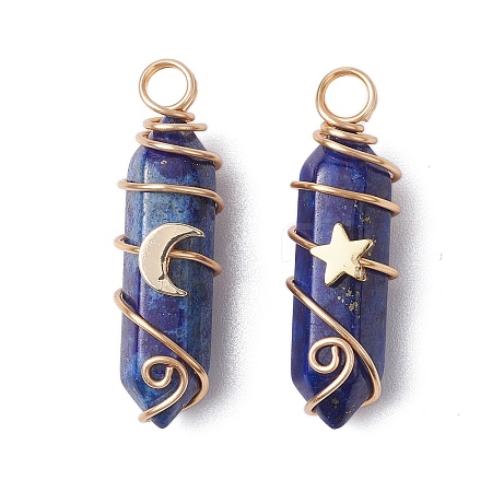 2Pcs 2 Styles Natural Lapis Lazuli Double Terminated Pointed Pendants PALLOY-JF03122-04-1