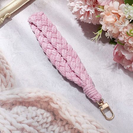 Handmade Macrame Cotton Threads Wrist Strap Pendant Decoration HJEW-JM02625-01-1