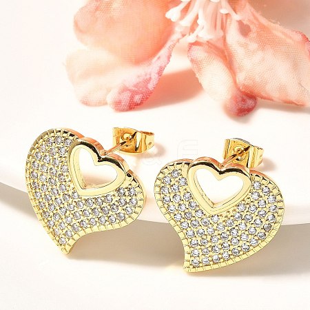 Rack Plating Brass Micro Pave Clear Cubic Zirconia Stud Earrings for Women EJEW-C125-06A-G-1