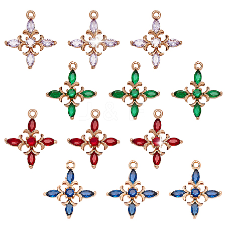 12Pcs 4 Colors Brass Micro Pave Cubic Zirconia Pendants KK-AR0001-86-1