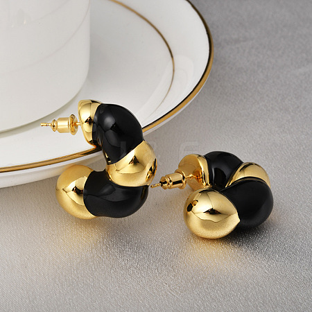 C-Shaped Brass Enamel Stud Earrings for Women EJEW-G391-19G-02-1