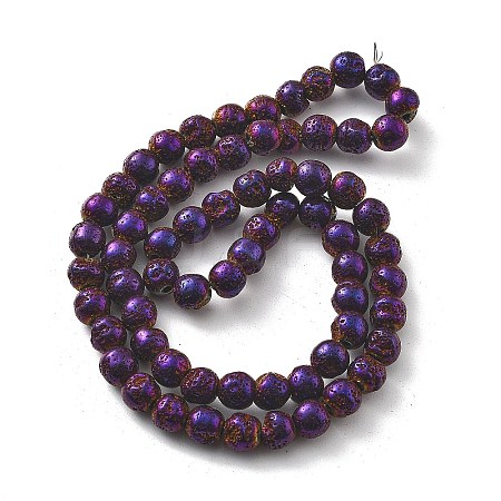 Electroplated Natural Lava Rock Beads Strands G-A251-B01-01G-1
