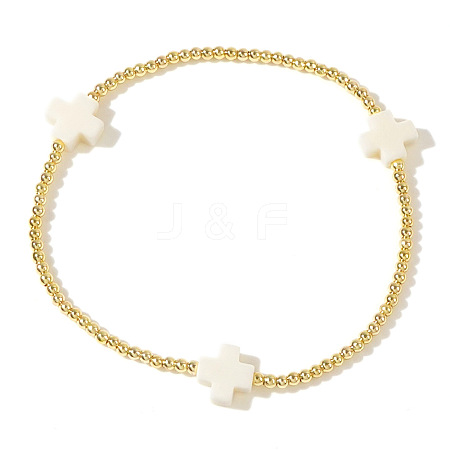 Cross Brass Beaded Stretch Bracelets for Women Gold Thin Chain Fashion Jewelry Accessories US0494-4-1