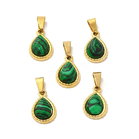 Synthetic Malachite Faceted Teardrop Charms STAS-P361-01G-06-1