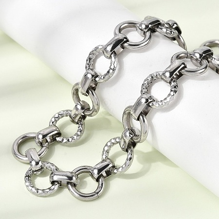 13MM 304 Stainless Steel Textured Round Ring Link Chain Necklaces NJEW-P349-01B-P-1