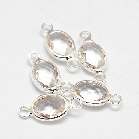 Oval Faceted Silver Color Plated Brass Glass Links connectors GLAA-O014-02S-1