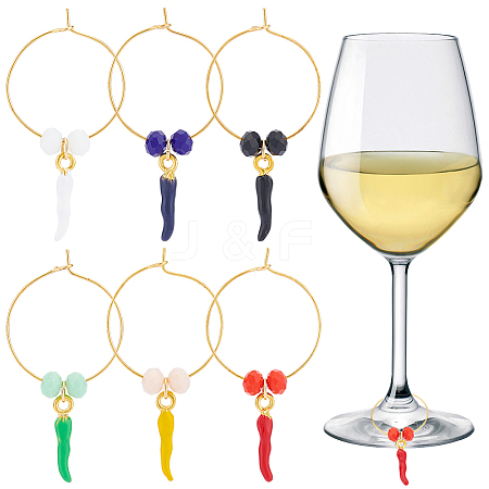 Horn of Plenty Alloy Enamel with Glass Bead Wine Glass Charms AJEW-AB00040-1