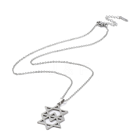 201 Stainless Steel David Star Pendant Necklace with Cable Chains NJEW-Q317-07P-1