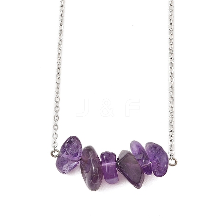 Natural Amethyst Chip Pendant Necklaces NJEW-JN05097-03-1