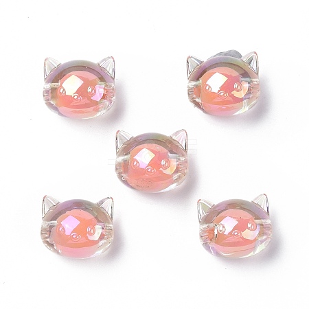 UV Plating Rainbow Iridescent Acrylic Beads OACR-H015-05E-1
