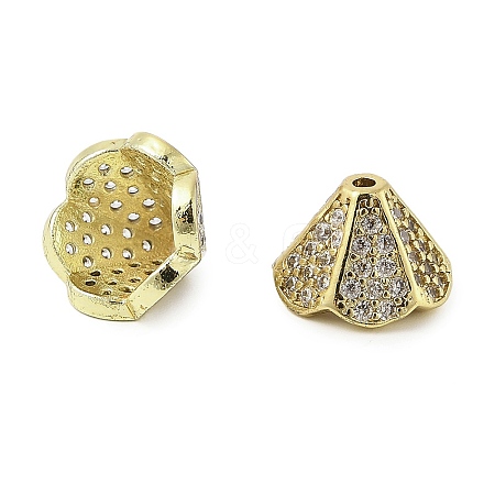 Brass Micro Pave Cubic Zirconia Bead Cap KK-K297-42G-1