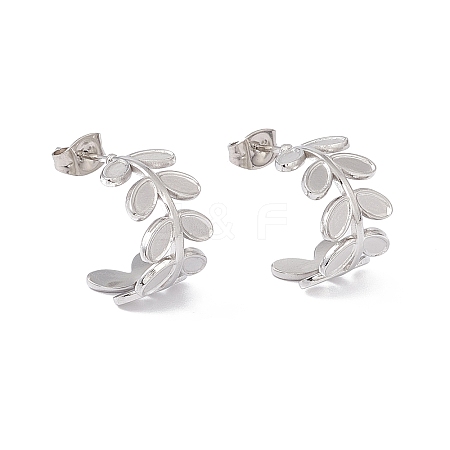 Non-Tarnish 304 Stainless Steel Olive Leaf Wrap Stud Earrings EJEW-G314-04P-1