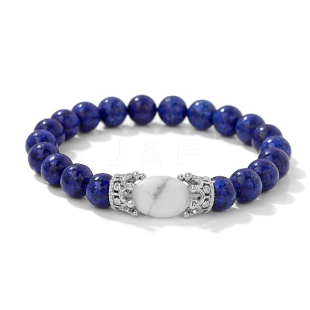 8MM Round Natural Lapis Lazuli Beaded Stretch Bracelets with Oval Synthetic Howlite Beads WG9ED28-02-1