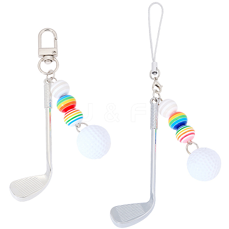2Pcs 2 Styles Golf Plastic & Alloy Pendant Decorations HJEW-BM0001-40-1