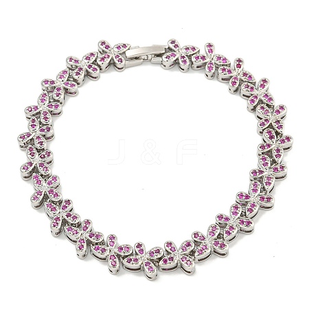 Rack Plating Brass Pave Cubic Zirconia Butterfly Link Bracelets for Women BJEW-B110-05P-02-1