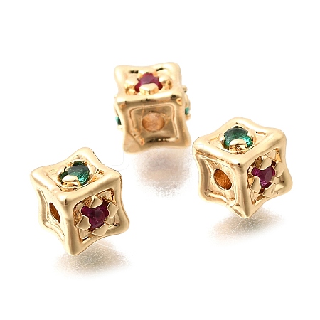 Brass Micro Pave Colorful Cubic Zirconia Beads KK-N289-25G-1