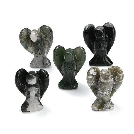 Natural Moss Agate Gemstone Carved Angle Figurines GG-CBA8396-A08-1