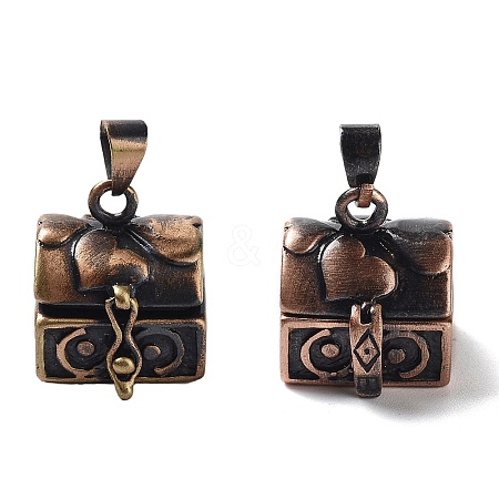 Carved Cuboid Rack Plating Brass Prayer Box Pendants LS-KK-L101-16R-NF-1