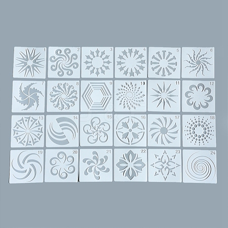  Jewelry Beads Findings Plastic Drawing Painting Stencils Templates, Darura Theme, White, 130x130x0.3mm, 24pcs/set