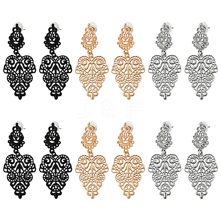6Pairs 3 Colors Alloy Dangle Stud Earrings for Women EJEW-HY0001-16-1