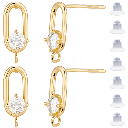 20Pcs Brass Pave Clear Cubic Zirconia Stud Earring Findings KK-BBC0023-21-1