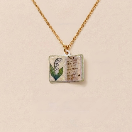 Brass Enamel Book Pendant Necklaces for Women KK-CBAF5B9-01G-05-1