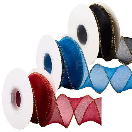 3 Rolls 3 Colors Polyester Organza Ribbon PAAG-CY0001-03B-1