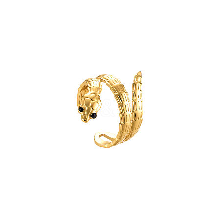 Adjustable 304 Stainless Steel Snake Shaped Cuff Open Rings for Women QO4432-1-1