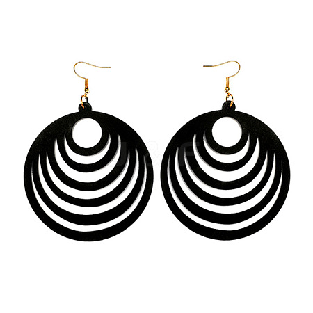 Hollow Out Flat Round Wood Dangle Earrings FS-WGEA979-02-1