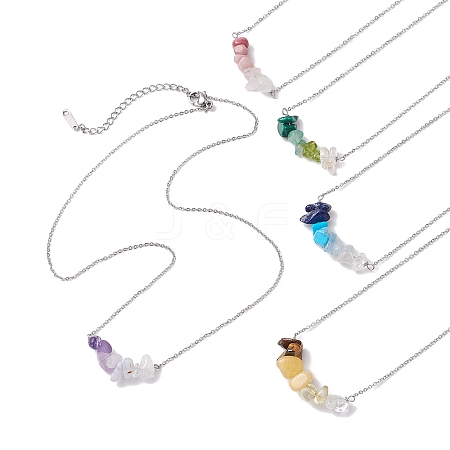 Gradient Color Gemstone Chip Pendant Necklaces NJEW-JN05073-1