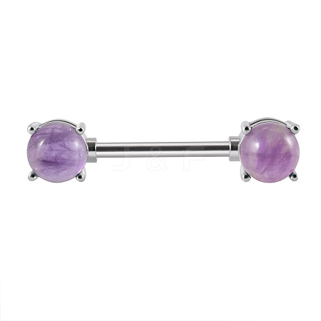 304 Stainless Steel Pave Natural Amethyst Half Round Nipple Barbells WG71F42-04-1