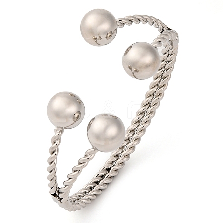 Round Balls Brass Cuff Bangles for Women BJEW-F477-03P-1