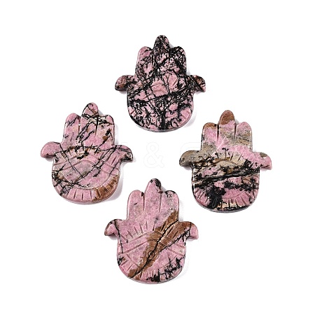 Natural Rhodonite Hamsa Hand with Eye Figurines DJEW-N003-04G-1