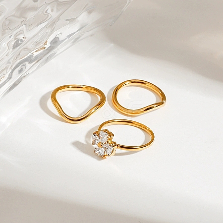 3Pcs 304 Stainless Steel Micro Pave Cubic Zirconia Ring Sets RJEW-S625-01G-1