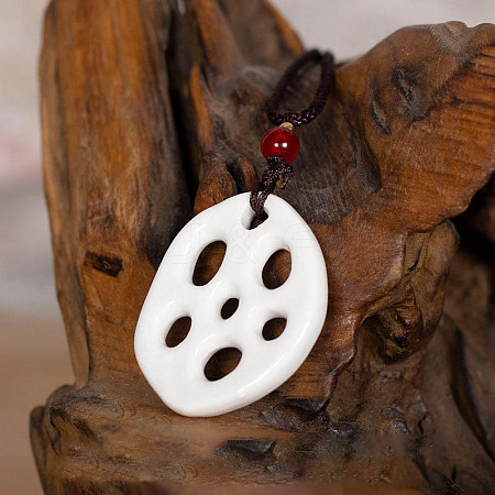 Retro Ethnic Porcelain Pendant Adjustable Polyester Cord Necklaces for Women FS-WGD020A-17-1