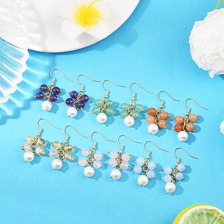 6 Pairs Natural Gemstone Dangle Earrings EJEW-JE06622-1