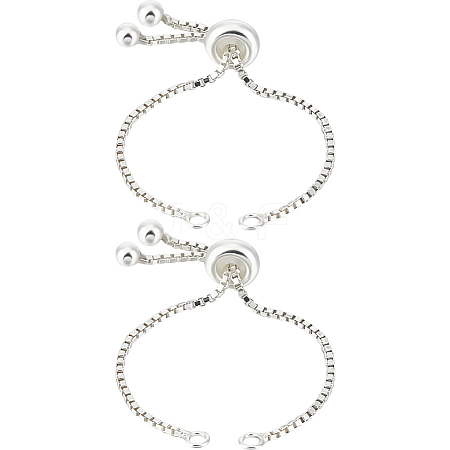 2Pcs 925 Sterling Silver Box Chain with Stop Beads & Loops STER-BBC0006-53-1