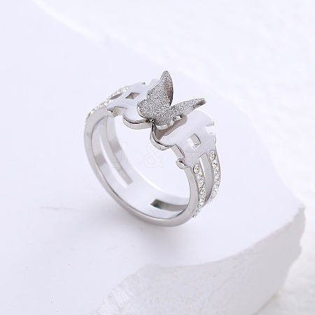 Butterfly Frosted 304 Stainless Steel Finger Rings for Women LR7265-2-1