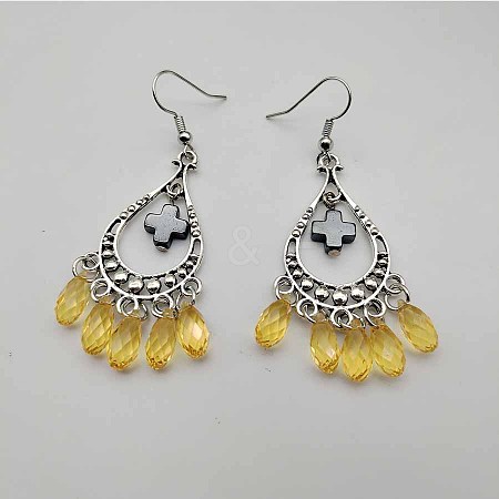 Bohemian Teardrop Tassel Alloy Pave Cubic Zirconia Dangle Earrings for Women TA8564-1-1