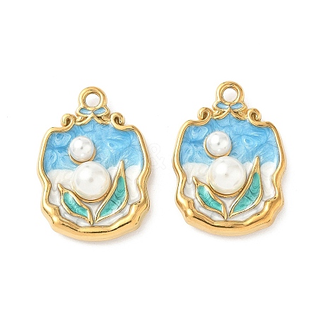 304 Stainless Steel Enamel Round Pendants STAS-I346-05G-02-1