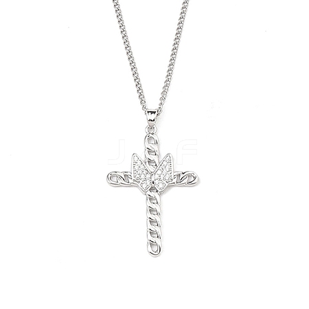 Brass Micro Pave Clear Zirconia Cross Pendant Necklaces NJEW-M211-05B-P-1