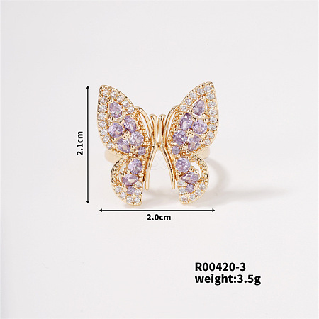 Butterfly Brass Micro Pave Cubic Zirconia Open Cuff Ring for Women BS0531-9-1